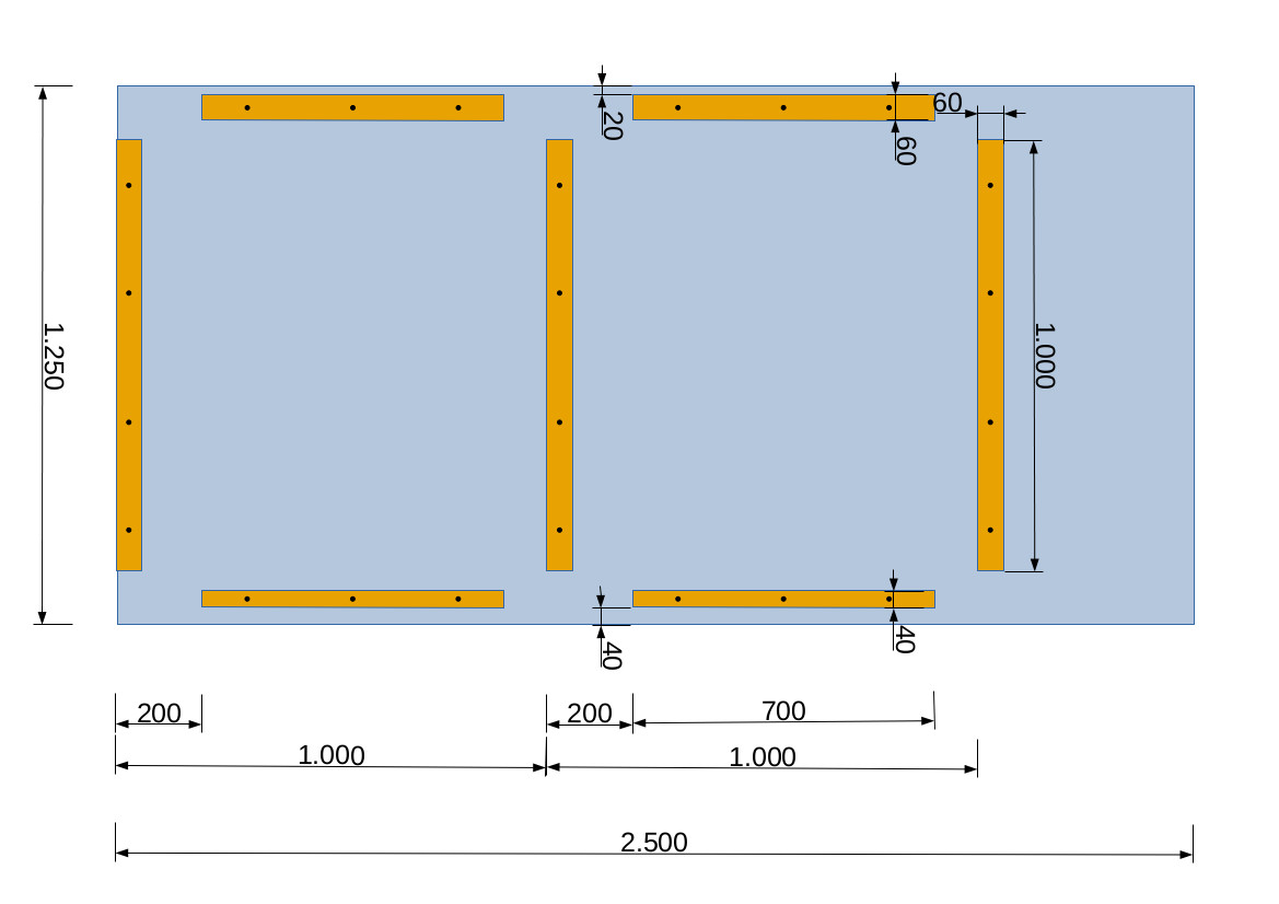 Leisten-Montage-Schema für die Schablone eines LLS600-Kleinhauses